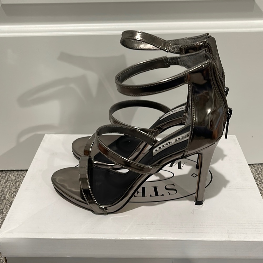 Metallic grey heels
